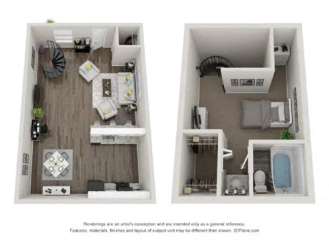 Floor plan for 1 bed, 1 bath, 670 sqft